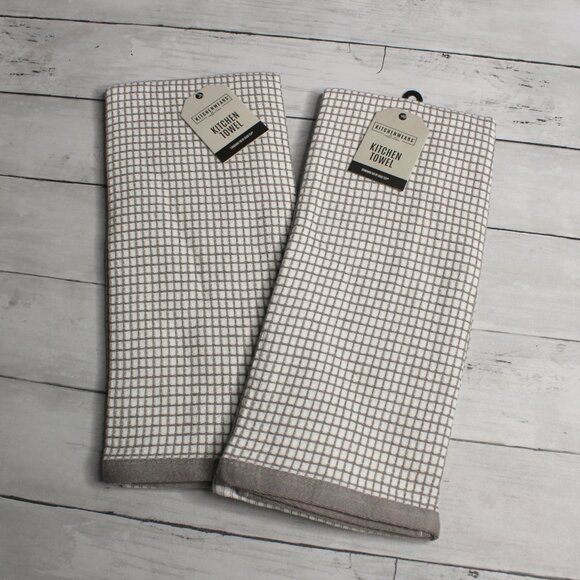 Ritz Kitchenwears Collection Kitchen Towel Lot Taupe Beige Check - Picture 2 of 4